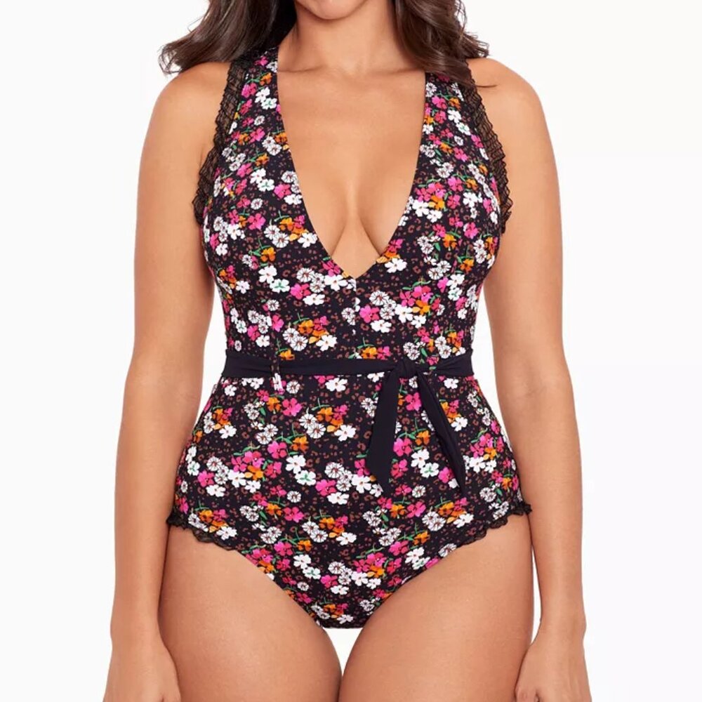Skinny Dippers by Miraclesuit Dora Cinchette One Piece Swimsuit M Medium NWT